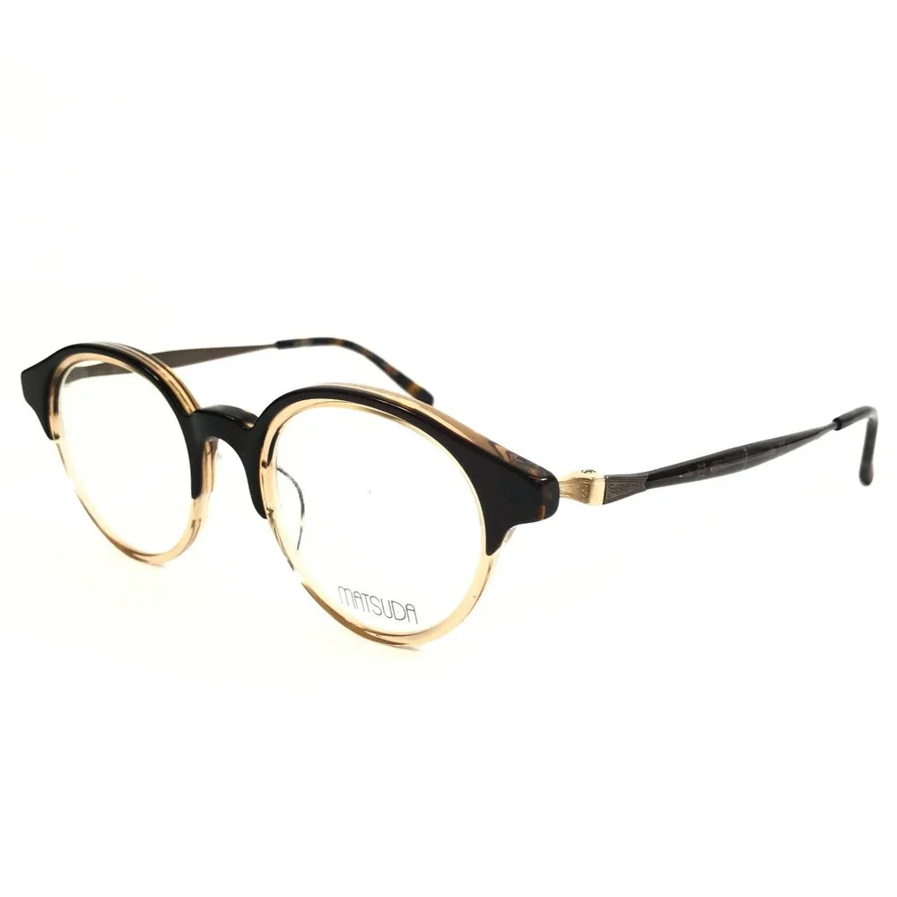 Matsuda Eyeglasses Frames M2024 SBR Brown Havana Gold Round Full Rim 45-21-144